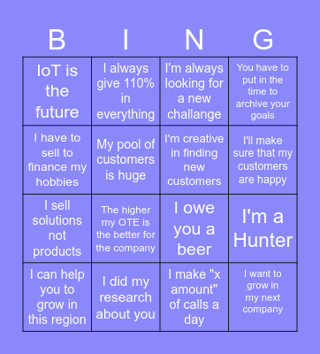 Sales Hiring Bingo Card