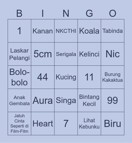 BINGO Jane Hom Tasanee Bingo Card