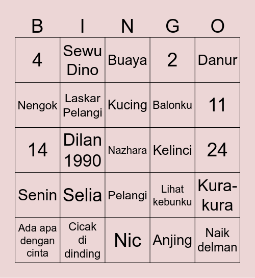 Selia! Bingo Card