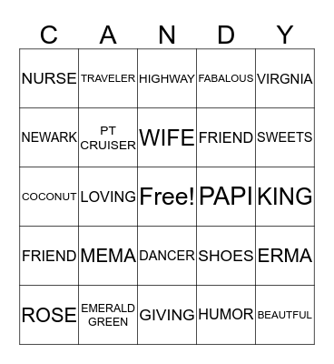 Birthday Girl Bingo Card