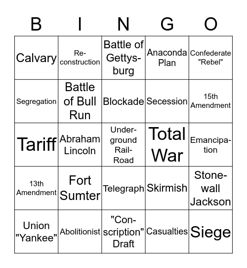 Civil War Bingo Card