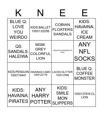 BELOW THE KNEE 328 MAY 2016 Bingo Card