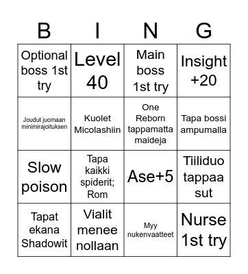 BBB (Bloodborne Bingo) Bingo Card