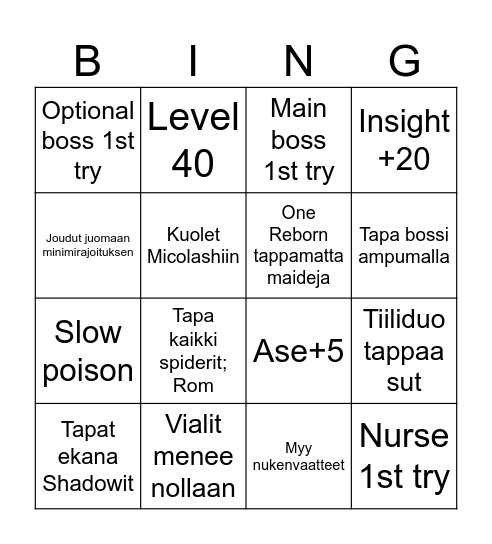 BBB (Bloodborne Bingo) Bingo Card