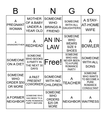 PURE ROMANCE Bingo Card