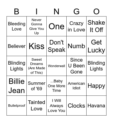 Music Bingo Card
