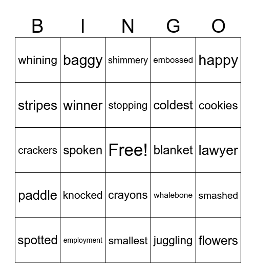 Rime Magic Words Bingo Card