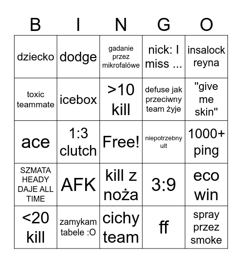 Valorant Bingo Card