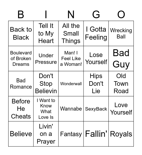 Music Bingo Card