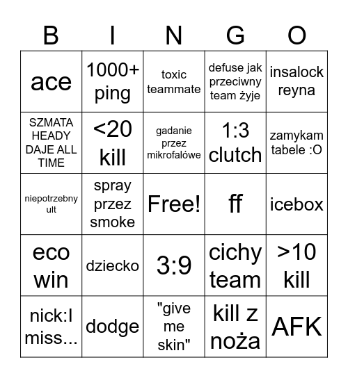 Valorant Bingo Card