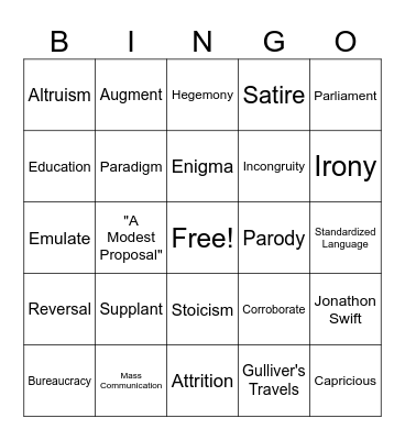 Restoration/Vocab Bingo Card