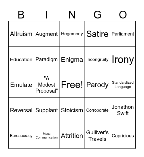 Restoration/Vocab Bingo Card