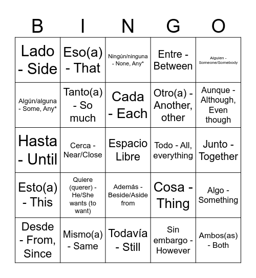 Las palabras de alta frecuencia Español Dos PARTE DOS Bingo Card