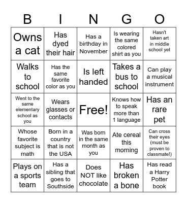 Untitled Bingo Card