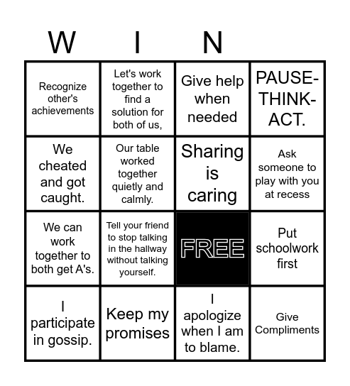 Think Win-Win Bingo Card