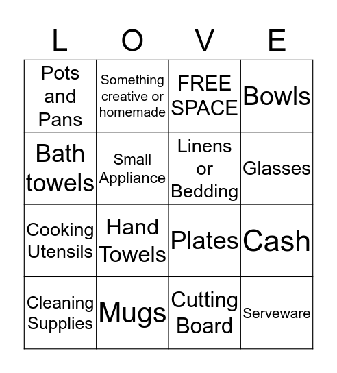 Wedding Shower Bingo! Bingo Card
