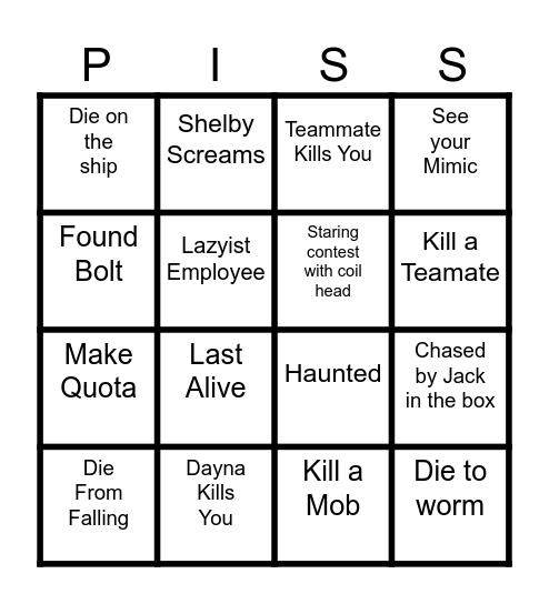 Drunk Lethal Company Bingo Card