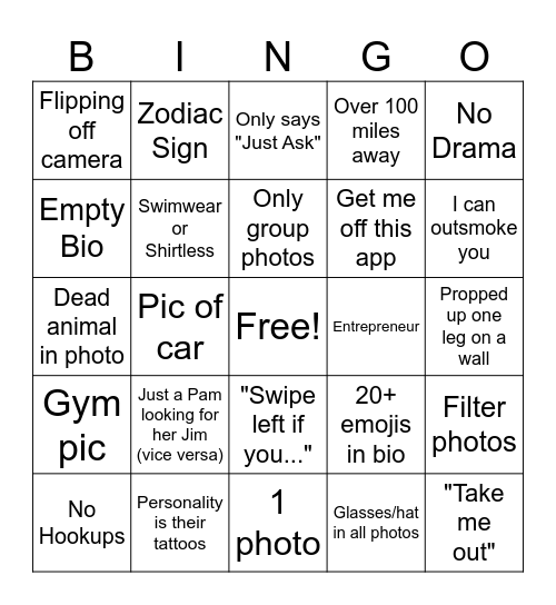 Tinder Bingo Card