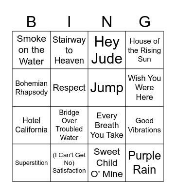 60s/70s/80s Bingo Card