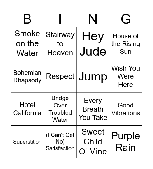 60s/70s/80s Bingo Card