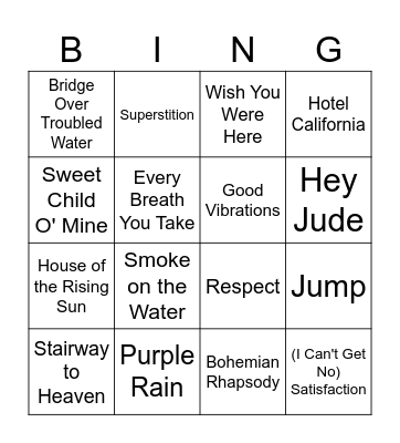 60s/70s/80s Bingo Card