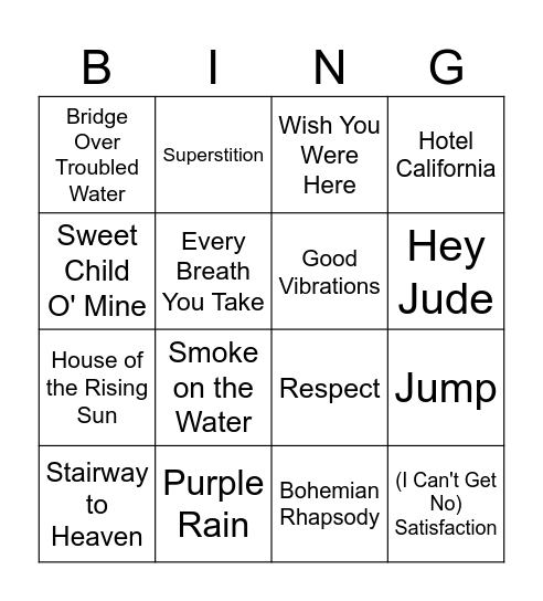 60s/70s/80s Bingo Card