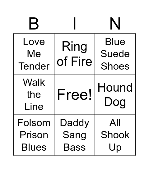 Elvis & Johnny Cash Bingo Card