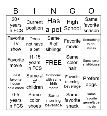 MEET AND GREET BINGO Card