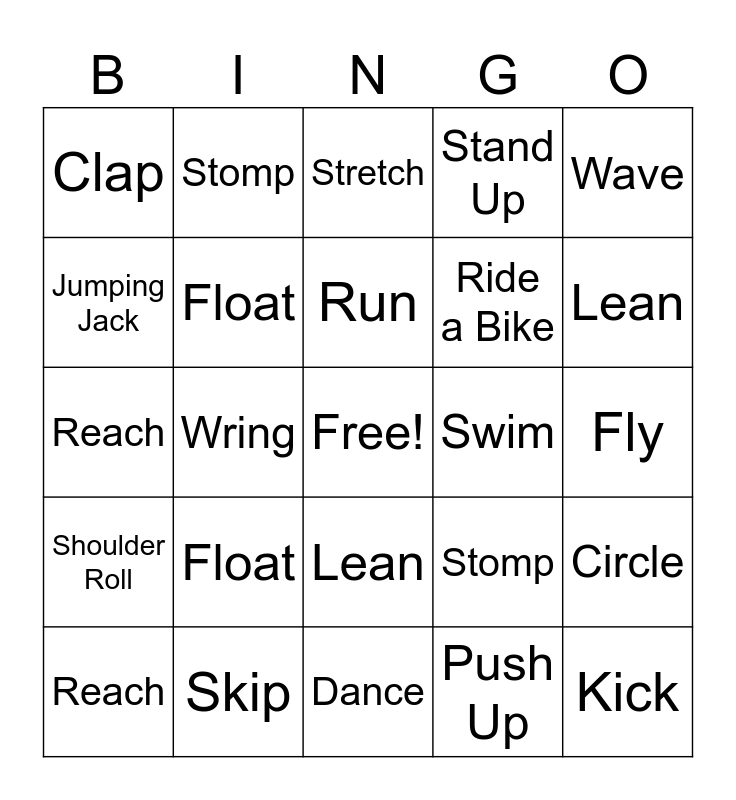 Movement Bingo Card