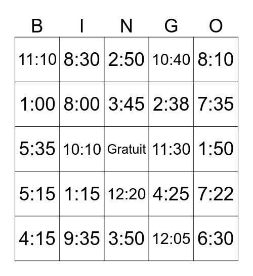 L'Heure Bingo Card