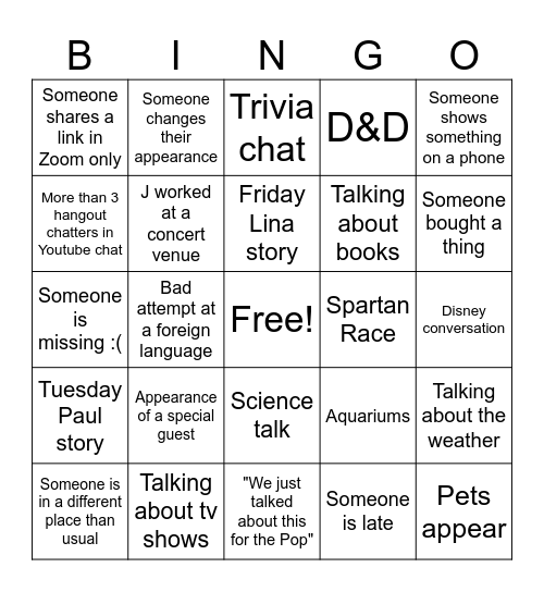 Super Carlin Brothers Hangout Bingo Card