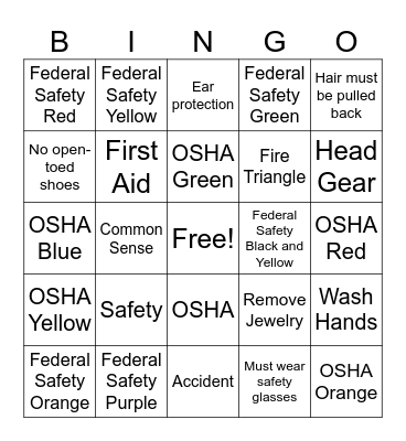 Safety Bingo Card