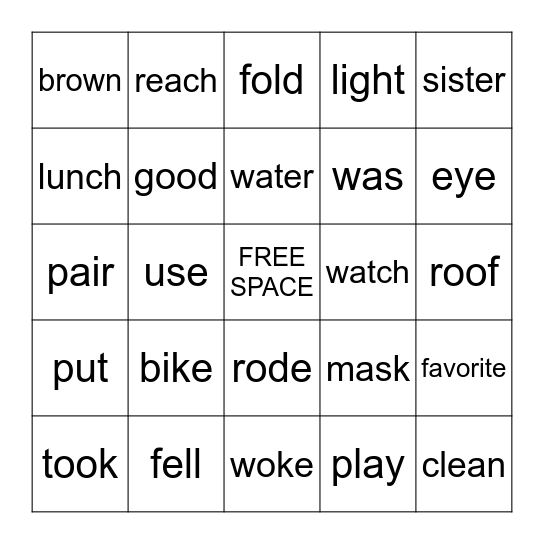 FOCUS WORDS Bingo Card