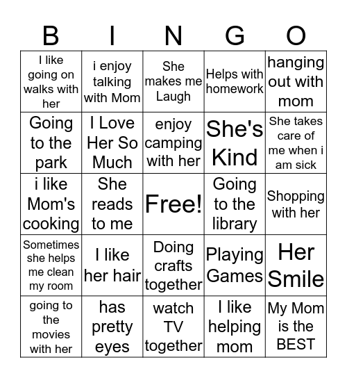 What We Like About Mom Bingo Card