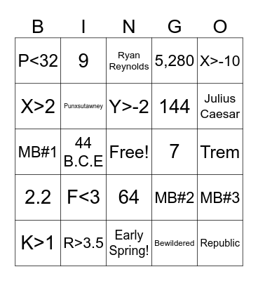 Math Bingo 2/2/24 Bingo Card