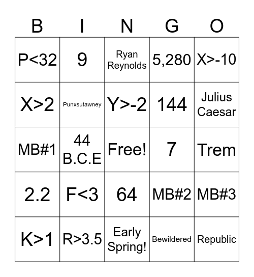 Math Bingo 2/2/24 Bingo Card