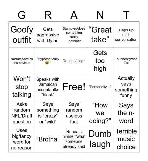 Grant Bingo Card