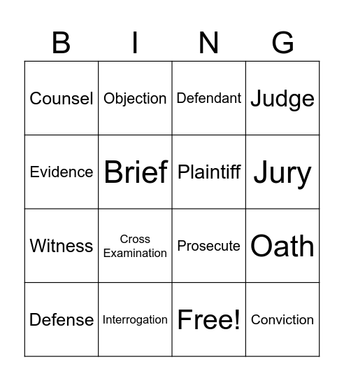 Courtroom Bingo Card