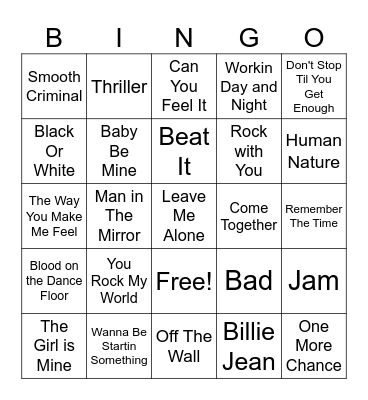 Best of Michael Jackson Bingo Card