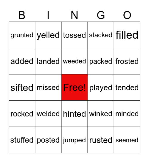 Suffix Ed Bingo Card