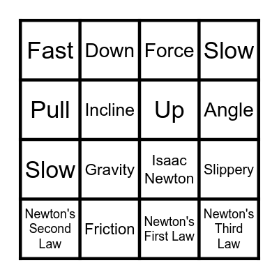 Physics - Force and Motion Bingo Card