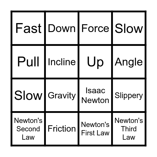 Physics - Force and Motion Bingo Card