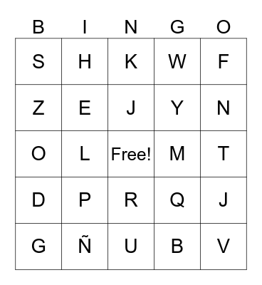 Spanish Bingo Card