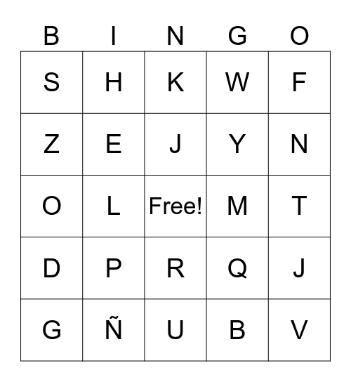 Spanish Bingo Card