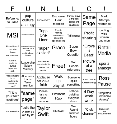 Team Meeting: 2023 Year in Review Bingo Card
