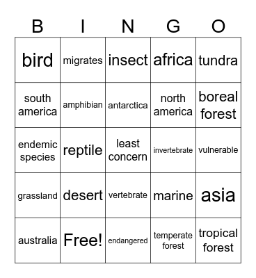 Zoo Field Trip Bingo Card