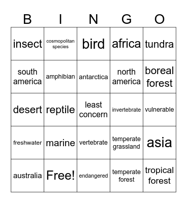 Zoo Field Trip Bingo Card
