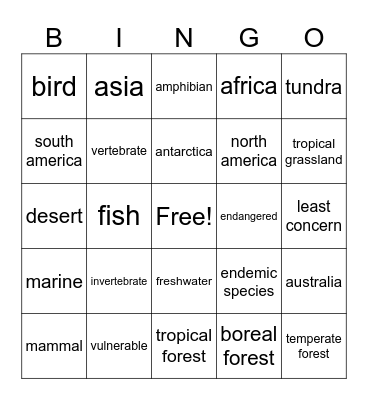 Zoo Field Trip Bingo Card