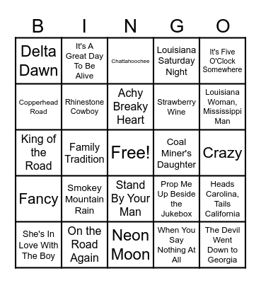 Country Classics Bingo Card