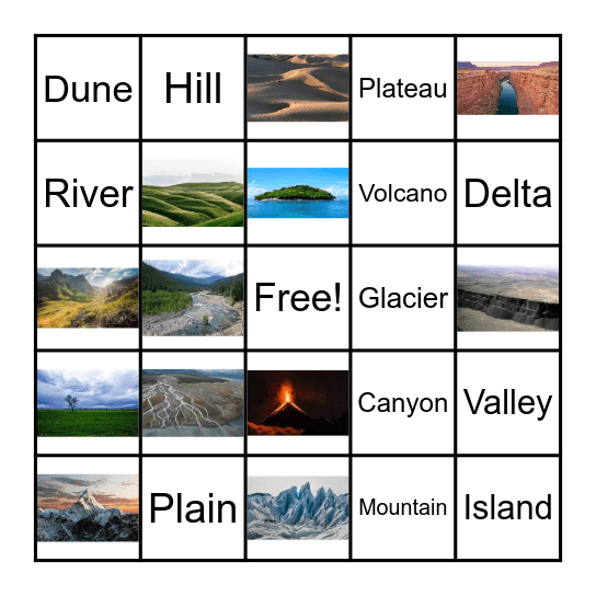 Types of Landforms! Bingo Card
